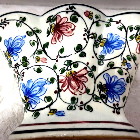 Portugal HandPainted Vase Container Floral Motif Porcelain 5" x 5" - Picture 12 of 14